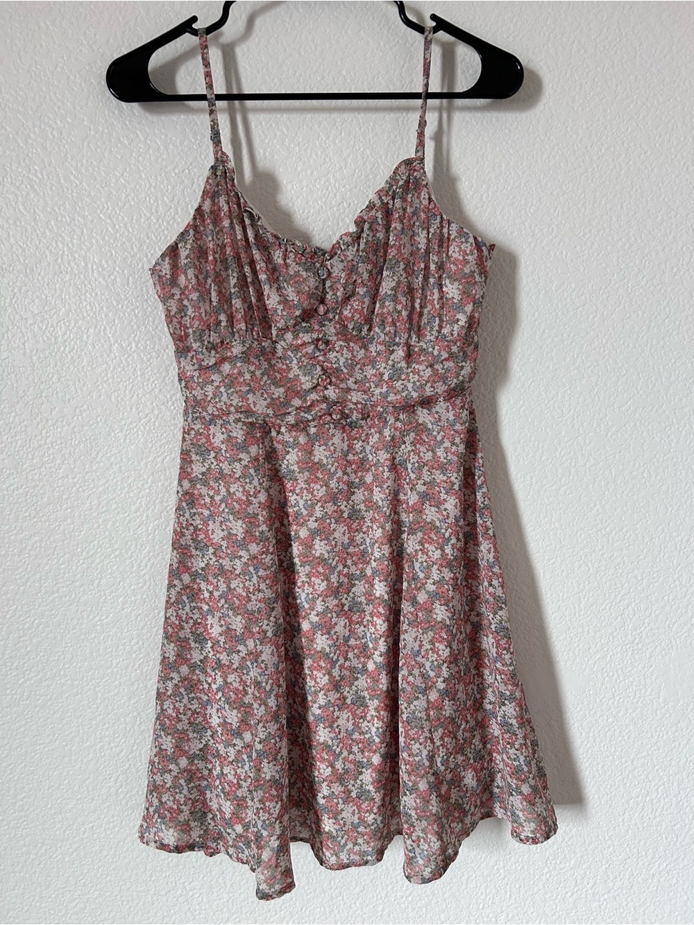 Papaya Pink Floral Mini Spaghetti Strap Croquette, Cottagecore, Fairy, Summer